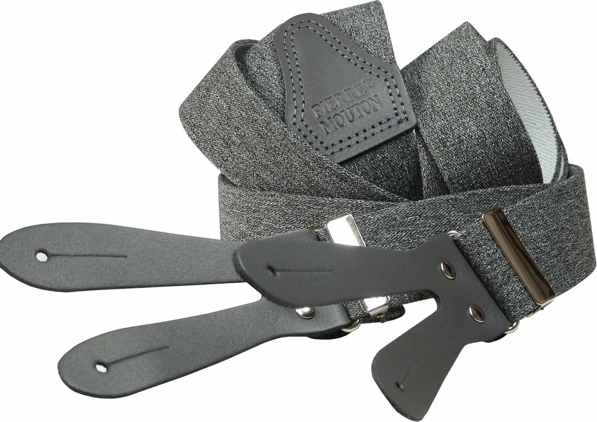 Pierre Mouton - Bretel - Volwassenen - Sterk Met Leertjes - Denim Grijs - 140cm - 35mm