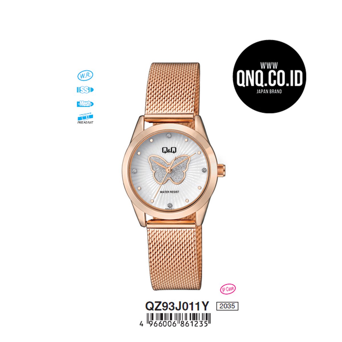 Mooi QQ dames horloge met leuke vlinder QZ93J011Y