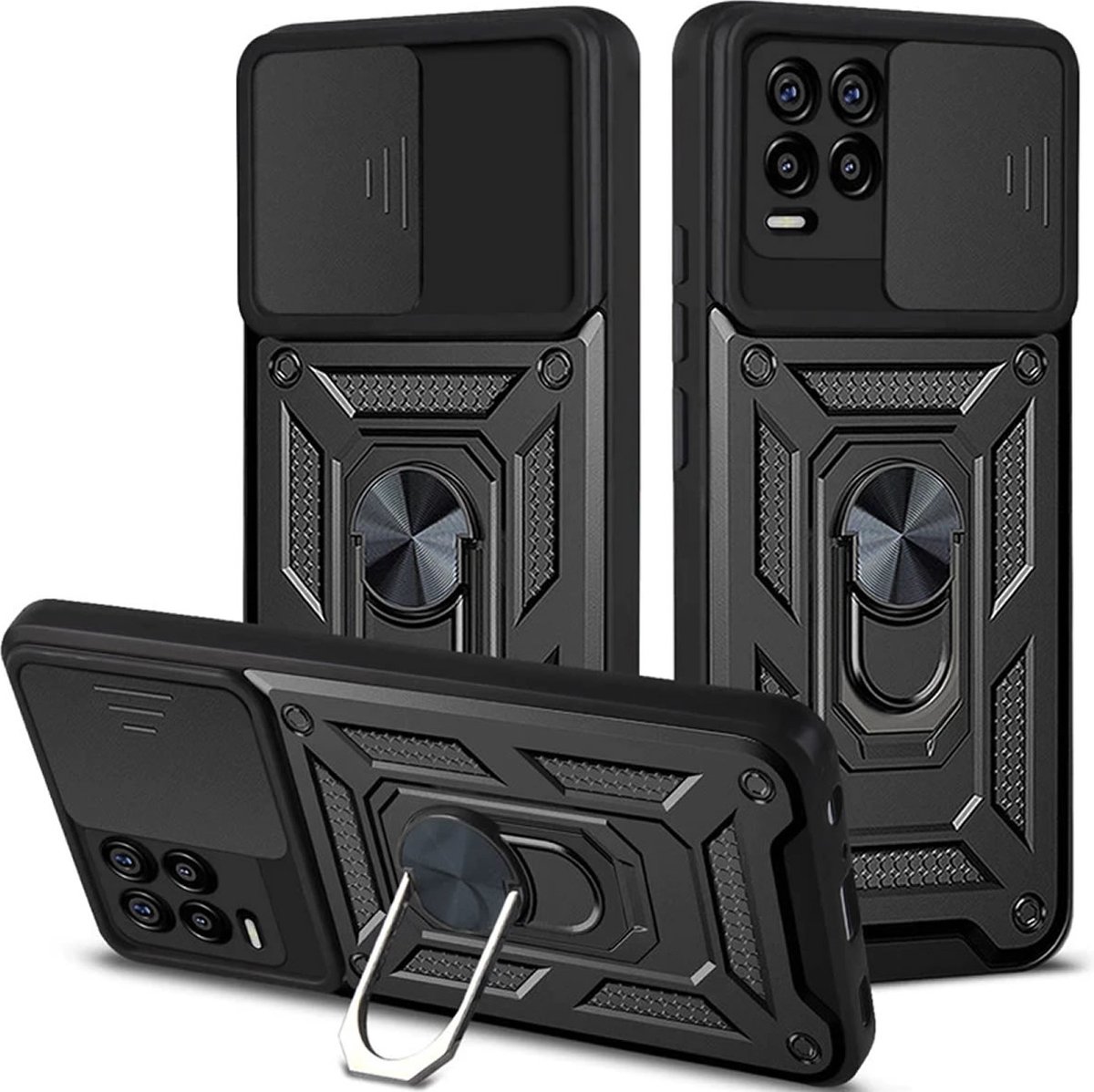 Telefoonhoesje geschikt voor iPhone 8 - inclusief screenprotector - Back Cover - Antishock - Met uitklapbare Ring - Zwart