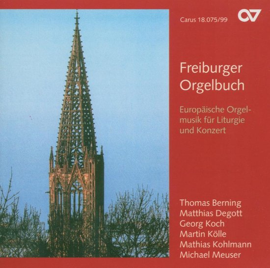 Albumhoes met een hoge kerktoren in de spits, met de titel "Freiburger Orgelbuch"
