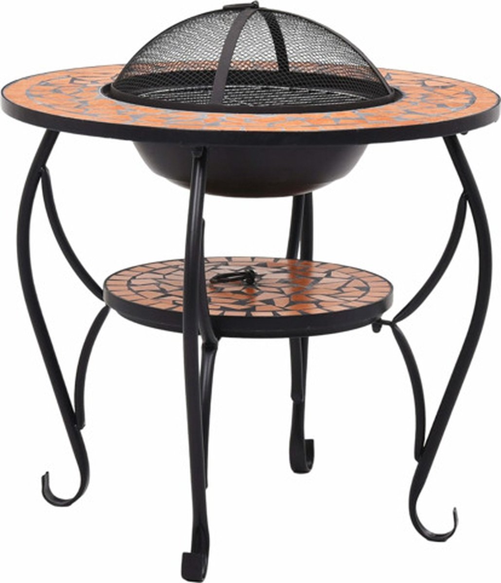 vidaXL - Vuurtafel - mozaïek - 68 - cm - keramiek - terracottakleurig