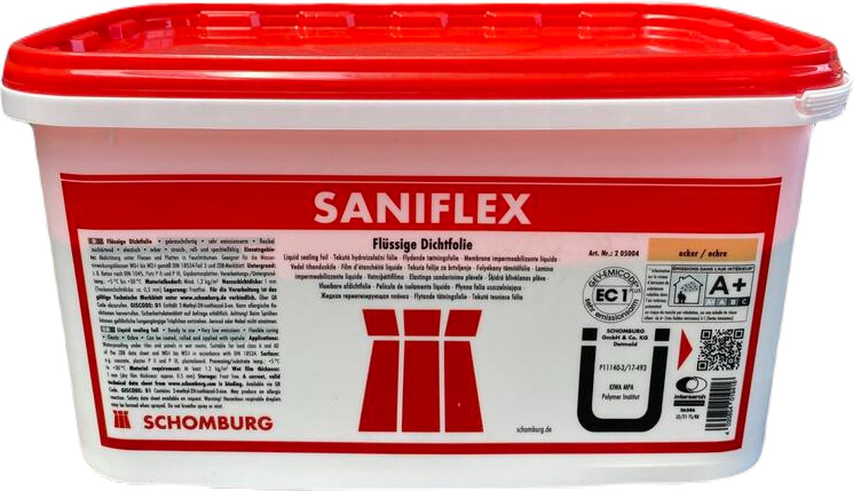 Schomburg SANIFLEX vloeibare afdichtingsfolie, kwast-, rol- en spatelbaar 5kg pak. - Schomburg