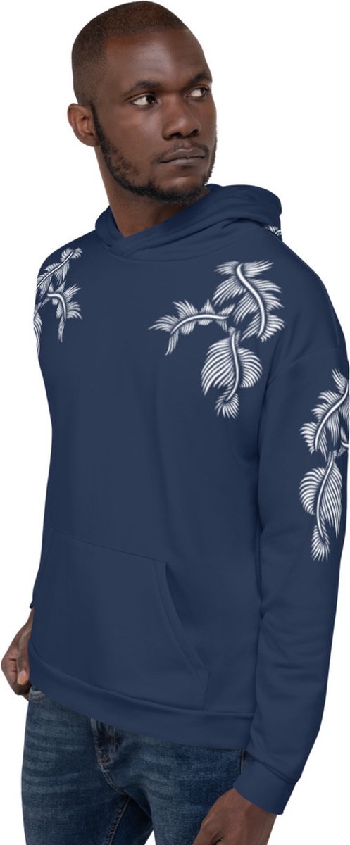 Unisex Hoodie - design Lines 4 Peace - zacht en comfortabel - unieke print - marineblauw wit - maat XL