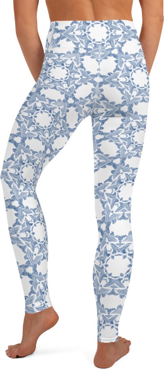 Sportlegging - design Grace in Lace - High Waist - Dry Fit - High Performance - 4way stretch- unieke print - UPF 50+ - Hardloop - Yoga - Fitness - Dans - Pilates - Training - sportbroek - wit klassiekblauw - maat XL — afbeelding 3
