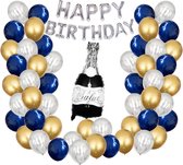 56-delig Goud-Zilver-Dark blue Ballonnen verjaardag set - Decoratie voor jubileum - Verjaardagversiering - 16, 18, 21, 30, 40, 50, 60, 70 jaar - Trouwfeest - Geslaagd versiering - Vrijgezellenfeest - Geschikt voor Helium en Lucht