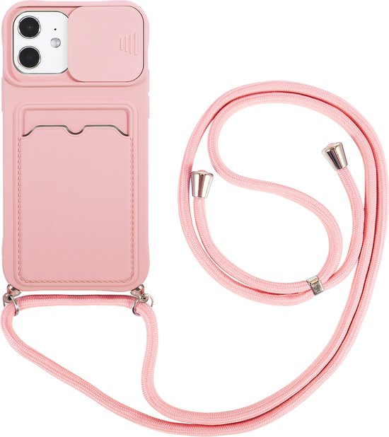 Hoesje geschikt voor iPhone 11 Pro Max - Backcover - Koord - Pasjeshouder - Portemonnee - TPU - Roze