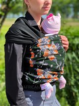 Afrikaanse Print Draagdoek / Draagzak / baby wrap / baby sling - Donker groen oranje flowers - gold embellished  - Baby wrap carrier