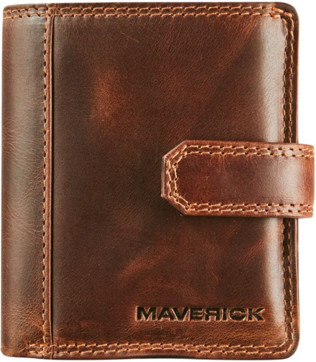 Maverick the original - pasjeshouder - RFID - drukknop - leder - bruin