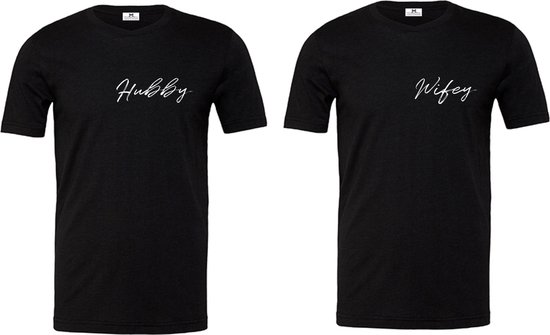 Koppel shirts Hubby en Wifey-zwart-korte mouwen-Maat