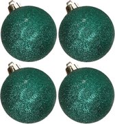 4x stuks kunststof glitter kerstballen donkergroen 10 cm - Onbreekbare kerstballen - kerstversiering