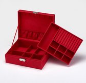 Sefaras Luxe Sieradendoos - Jewellery Box - Opbergdoos voor sieraden - Juwelen doos - 2 Lagen - Rood