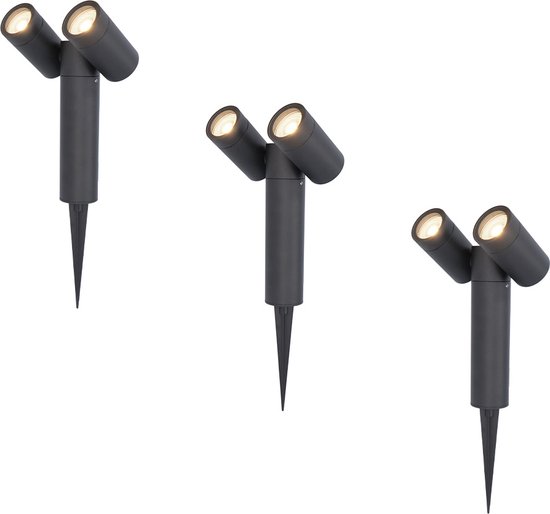 HOFTRONIC Set van 3 Pinero Dubbel LED prikspots - GU10 8 Watt 345 Lumen - Dimbaar - Kantelbaar - 4000K neutraal wit - IP64 Waterdicht - Zwart