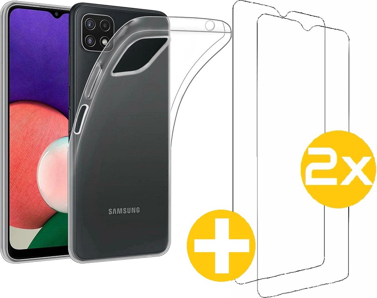 Samsung Galaxy A22 5G Hoesje + 2x Samsung Galaxy A22 5G Screenprotector | Silicone case | Transparant Hoesje + 2x Screenprotector | Tempered Glass Geschikt voor Samsung A22 5G