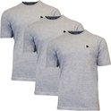 Drie lichtgrijze T-shirts van Donnay met zwart logo, op witte achtergrond.
