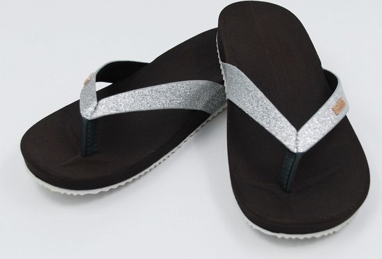 Giliss Teen Slippers dames - ORTHO Bruin/Wit - Zilver strap