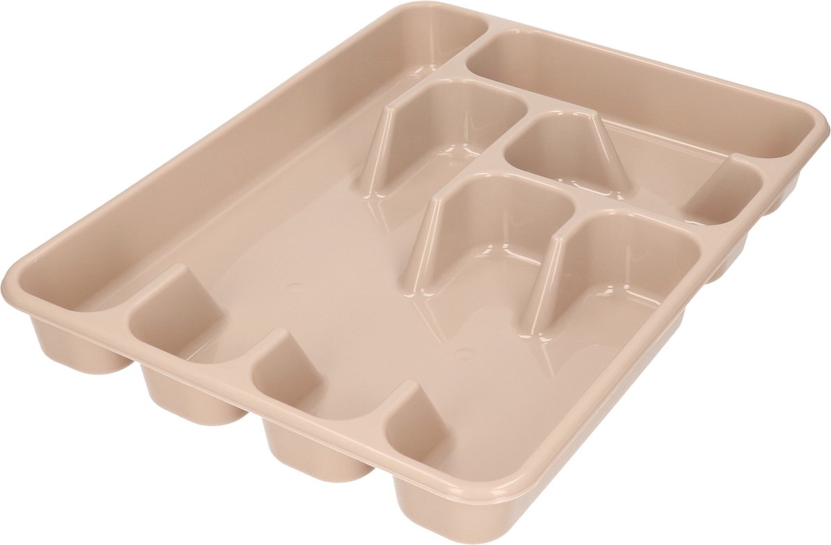 2x stuks kunststof bestekbak/bestekhouders 6-vaks taupe - 40 x 30 x 5 cm - Keuken lades opbergers - vakverdelingen