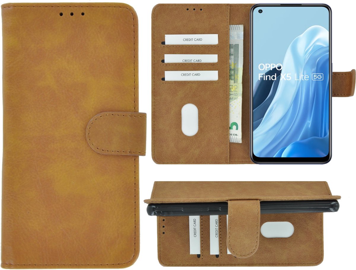 MoDo hoesje Geschikt voor Oppo Find X5 Lite - Kunstleer Book Case - Bruin