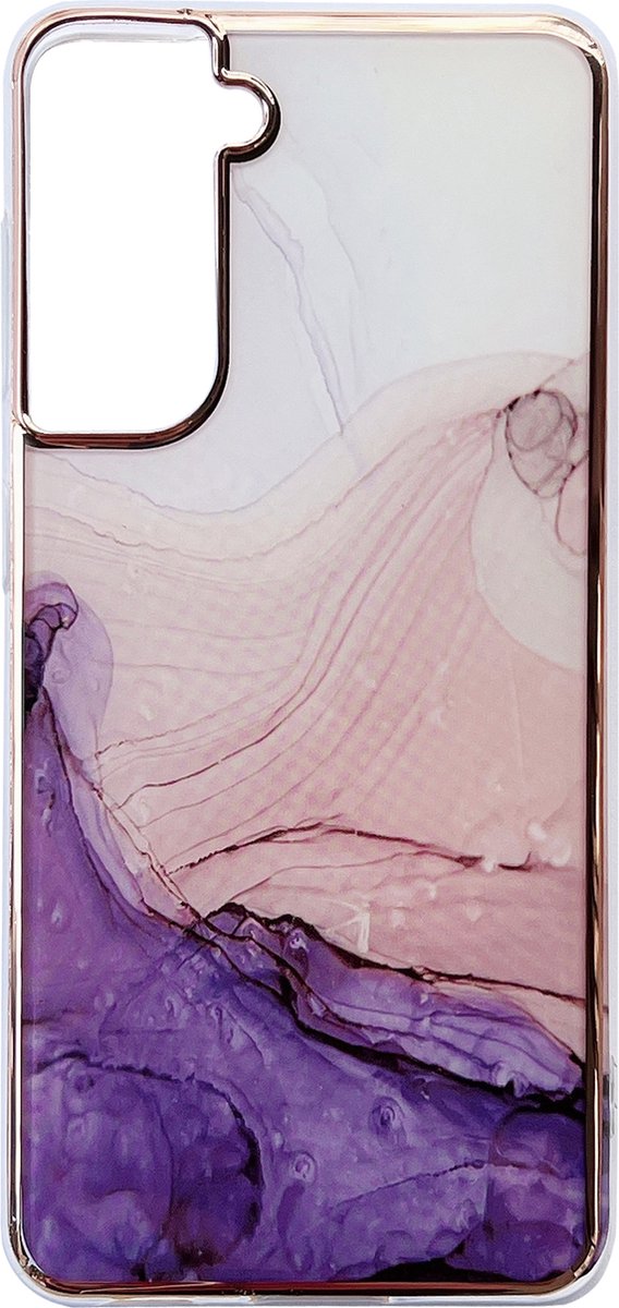 Casemania Hoesje Geschikt voor Samsung Galaxy S21 FE Paars - Siliconen Marmer Back Cover