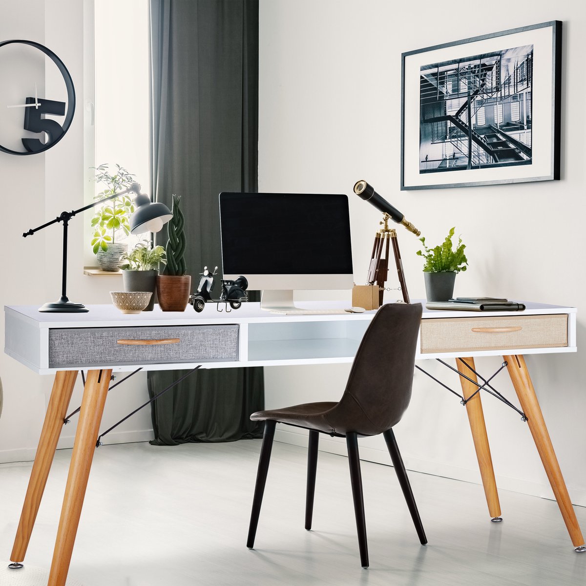 bureau relaxdays avec tiroirs - bureau d'ordinateur - table d'ordinateur -  design... | bol