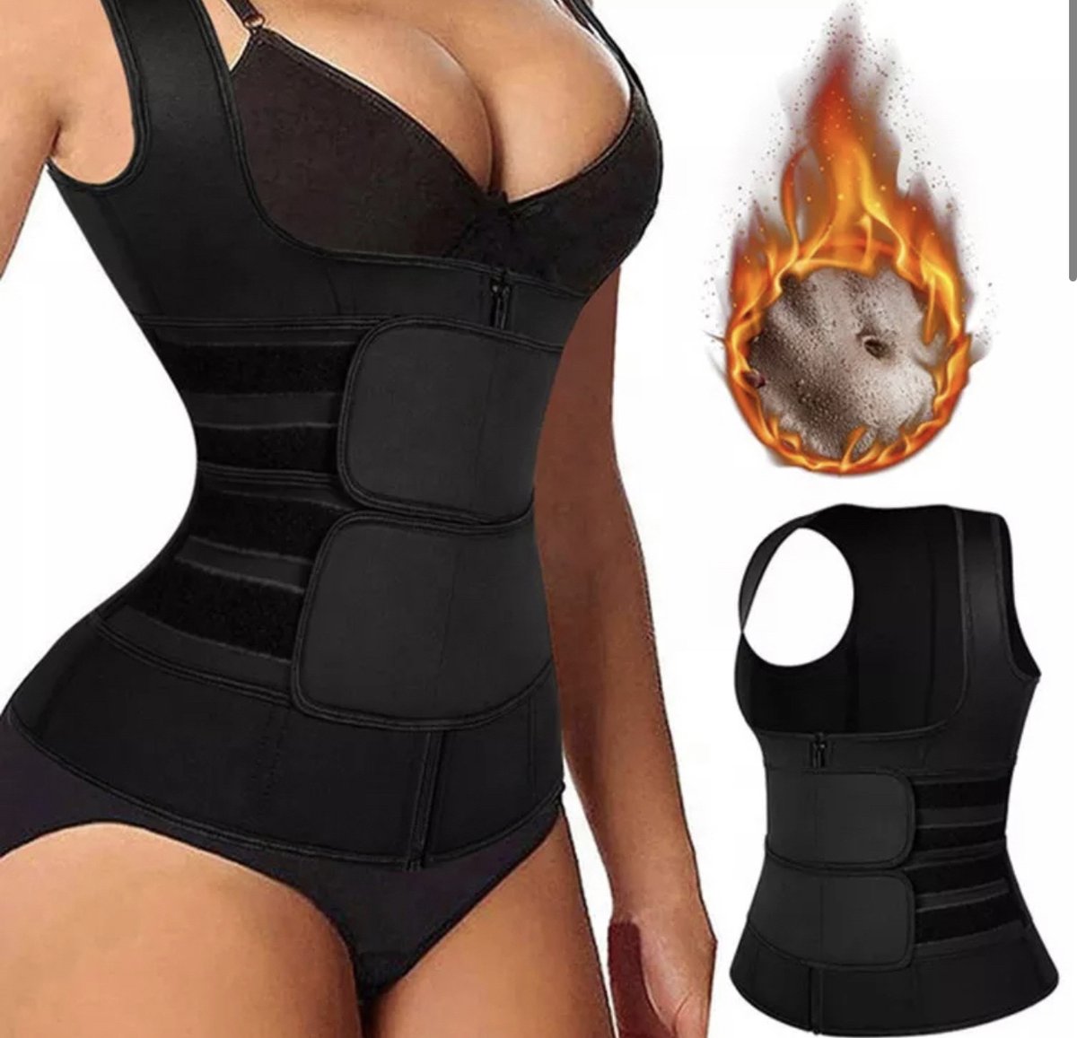 Wow Peach - Sport Body Shaper Vest - Corrigerende Top - Work Out - Afslanken - Sweat Shapewear - Verstelbaar - Zwart - Medium