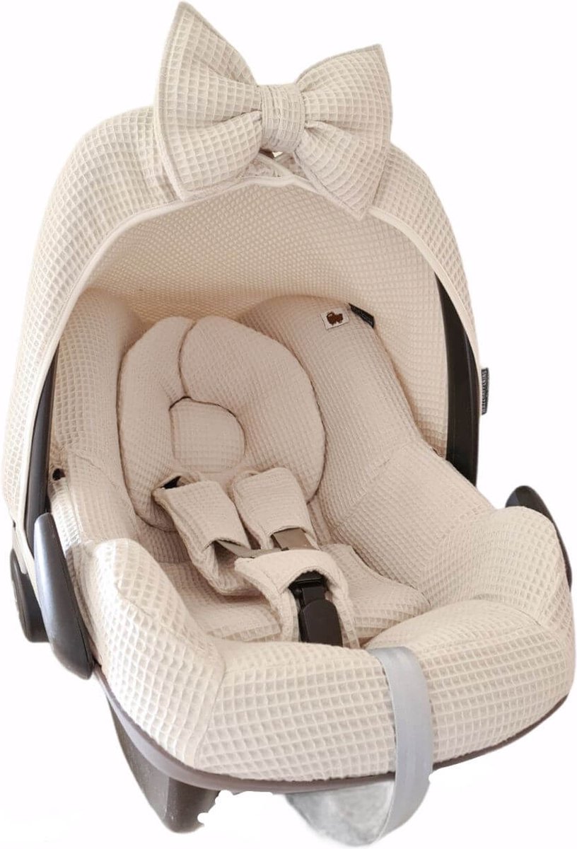 Wazzhappening - Autostoelhoes - Maxi Cosi Pebble - naturel - wafel - kiezel - hoes set - handgemaakt