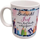 Bedrukte Beker Juf - Koffie -Thee - Mok - Afscheid - School - Grappig -Tekst Bedankt voor het fijne schooljaar