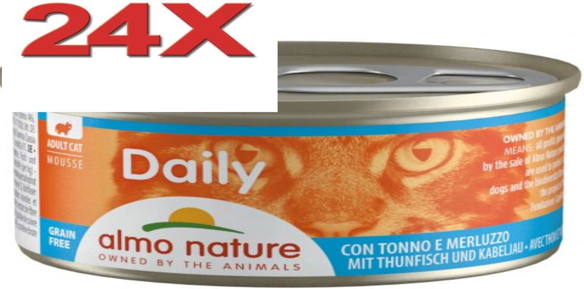 Almo Nature Dailymenu - Kattenvoer Blik - Mousse Tonijn & Kabeljauw - 24x85gr