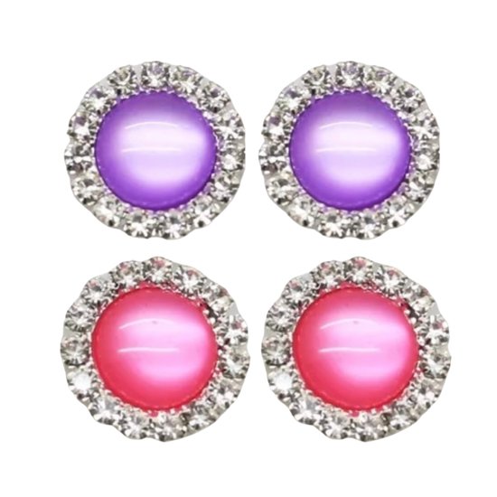 2 Paar-Clip oorbellen-1.5 cm-Kunststof-Paars-midden roze-Charme Bijoux