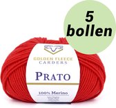 5 bollen breiwol Rood - 100% zachte merino wol - Golden Fleece yarns Prato ruby red