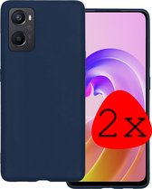 Hoes Geschikt voor OPPO A96 Hoesje Siliconen Back Cover Case - Hoesje Geschikt voor OPPO A96 Hoes Cover Hoesje - Donkerblauw - 2 Stuks