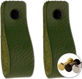 Poignées en cuir - Vert olive - 2 pièces - 16,5 x 2,5 cm | avec 3 vis de couleur par poignée en cuir