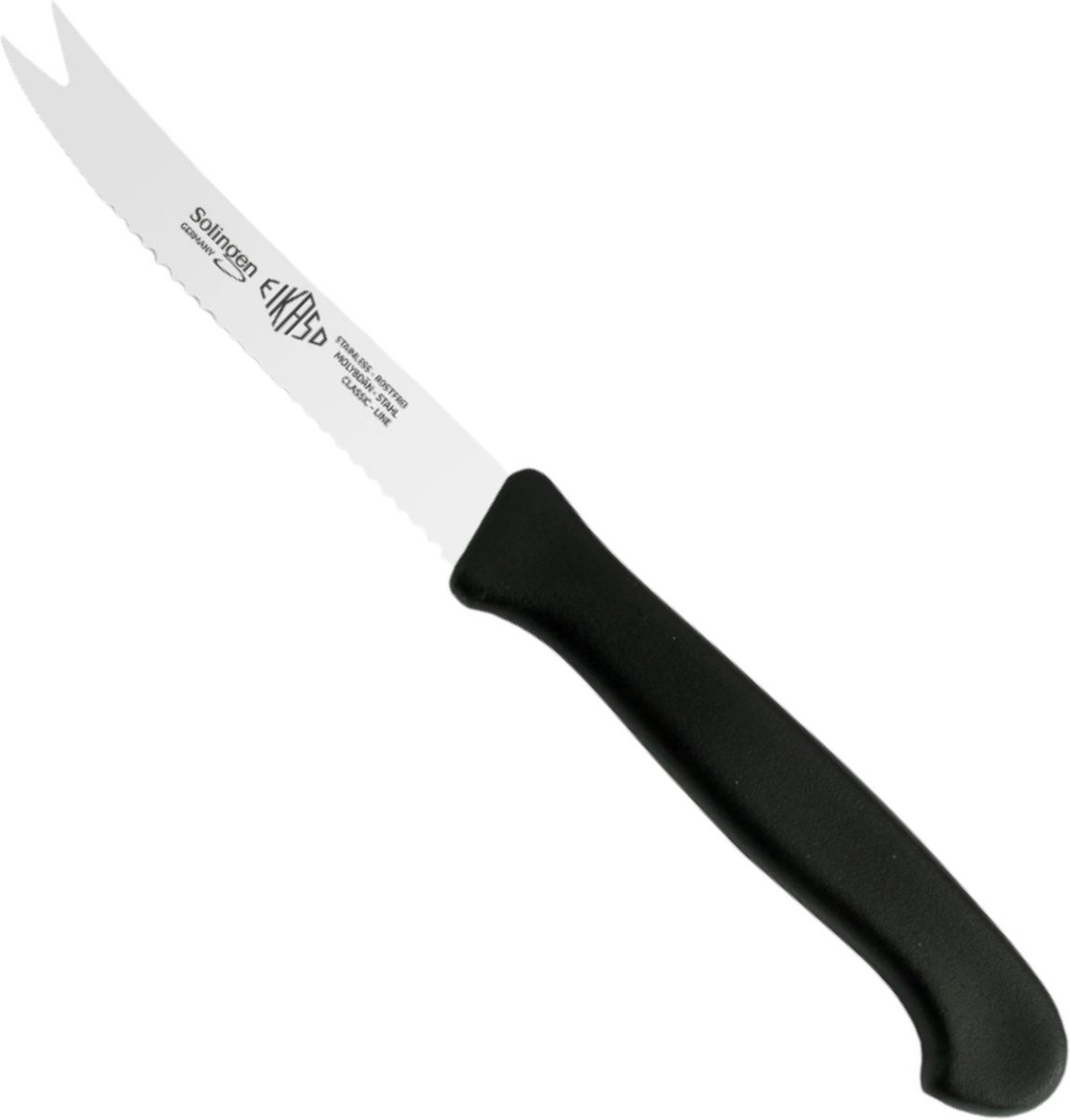Eikaso Solingen Kaas- en Worstmes – Gekarteld Lemmet 10 cm – Ergonomisch Zwart Heft