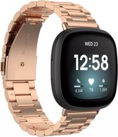 KELERINO. Metaal Bandje geschikt voor Fitbit Versa 3 / Sense – RVS Schakel – Met Horloge Inkort - Rose Goud