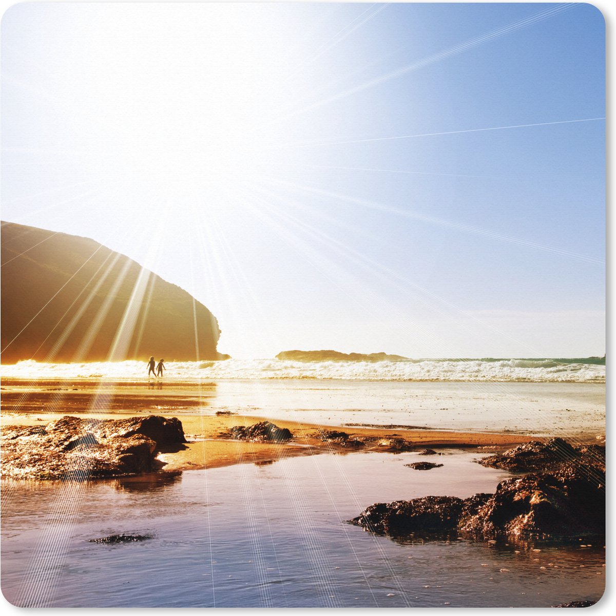 Muismat XXL 80x80 cm - Bureau onderlegger - Bureau mat De zon schijnt fel op twee kinderen langs de kust van Cornwall - Bureaumat - Gaming mousepad xl - Bureaulegger groot - Computer deskmat