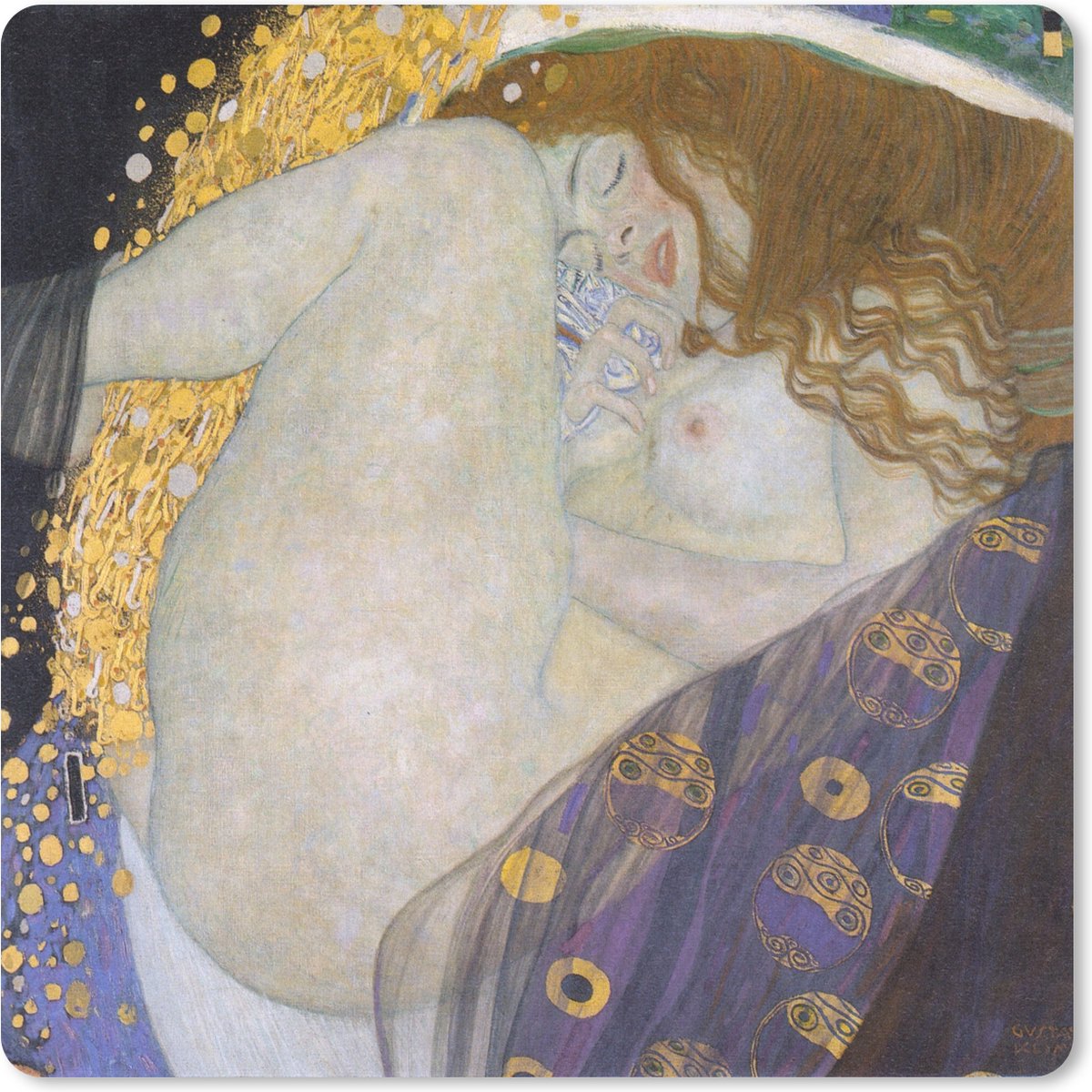 Muismat XXL 50x50 cm - Bureau onderlegger - Bureau mat Danaë - schilderij van Gustav Klimt - Bureaumat - Gaming mousepad xl - Bureaulegger groot - Computer deskmat