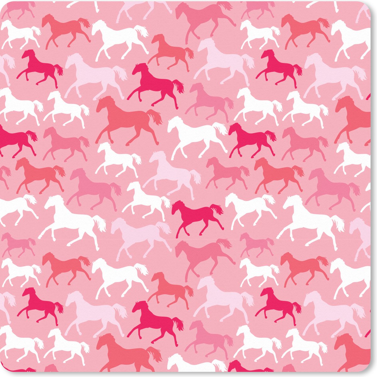 Muismat XXL 60x60 cm - Bureau onderlegger - Bureau mat Paarden - Roze - Patroon - Meisjes - Kinderen - Meiden - Bureaumat - Gaming mousepad xl - Bureaulegger groot - Computer deskmat