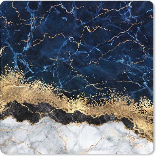 Tapis de souris XXL - Sous-main - Tapis de bureau - Marbre - Wit - Or - Luxe - 60x60 cm - Tapis de souris XXL