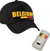 Supporters verkleed set Belgie pet zwart met schminkstift - Voor volwassenen