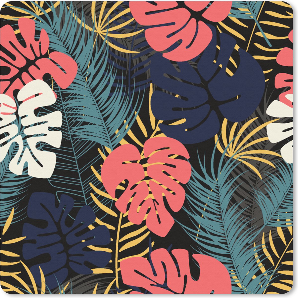 Muismat XXL 50x50 cm - Bureau onderlegger - Bureau mat Flora - Goud - Patronen - Hawaii - Tropisch - Bureaumat - Gaming mousepad xl - Bureaulegger groot - Computer deskmat