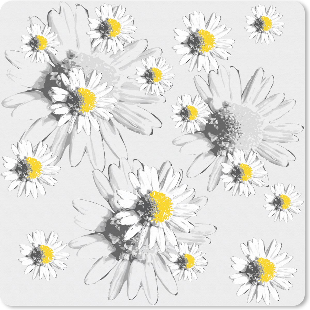 Muismat XXL 80x80 cm - Bureau onderlegger - Bureau mat Madelief - Kamille - Bloemen - Patronen - Bureaumat - Gaming mousepad xl - Bureaulegger groot - Computer deskmat