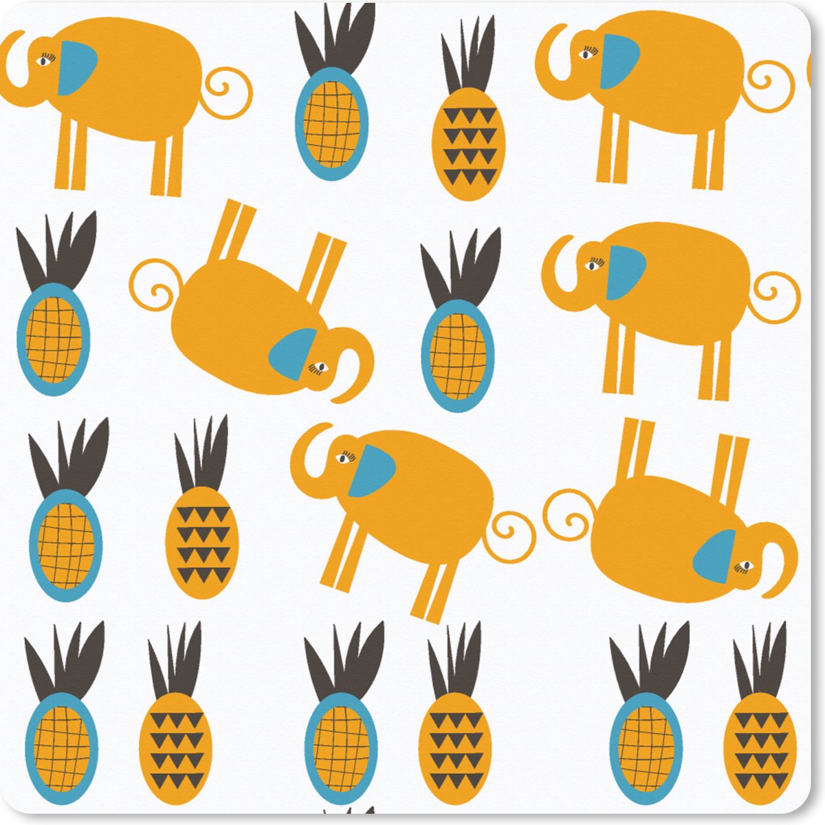 Muismat XXL 60x60 cm - Bureau onderlegger - Bureau mat Olifant - Ananas - Geel - Patroon - Bureaumat - Gaming mousepad xl - Bureaulegger groot - Computer deskmat
