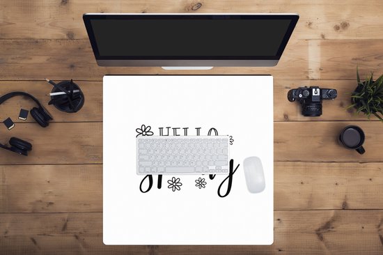 Muismat XXL 60x60 cm - Bureau onderlegger - Bureau mat Lente quote "Hello Spring" op een witte achtergrond - Bureaumat - Gaming mousepad xl - Bureaulegger groot - Computer deskmat
