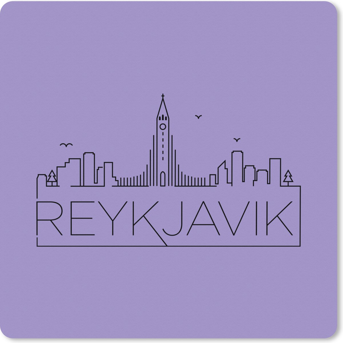 Muismat XXL 50x50 cm - Bureau onderlegger - Bureau mat Stadsaanzicht "Reykjavik" tegen een paarse achtergrond - Bureaumat - Gaming mousepad xl - Bureaulegger groot - Computer deskmat