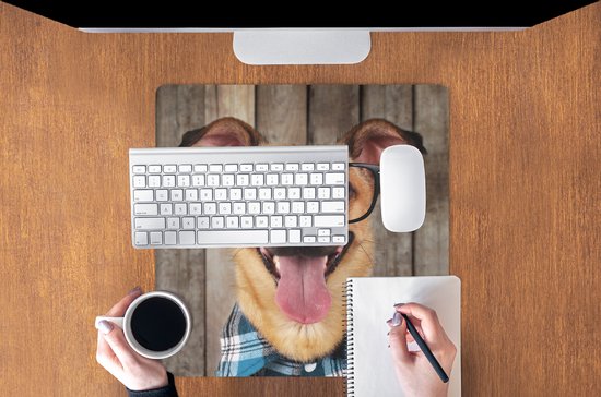 Muismat XXL 50x50 cm - Bureau onderlegger - Bureau mat Hond - Bril - Blouse - Hipster - Bureaumat - Gaming mousepad xl - Bureaulegger groot - Computer deskmat