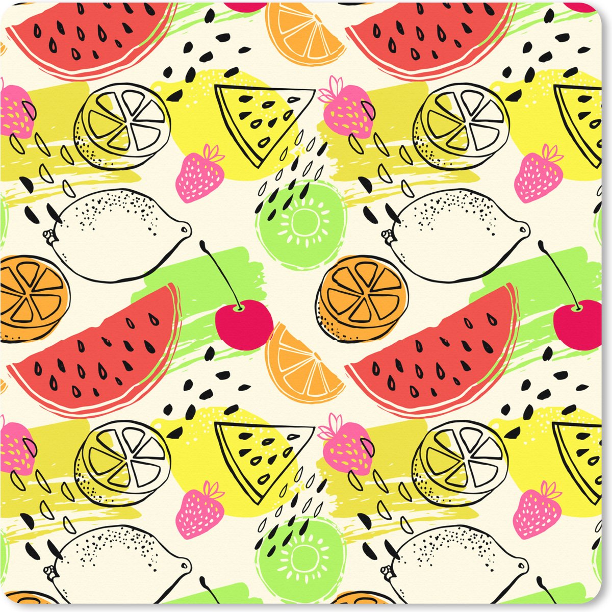 Muismat XXL 80x80 cm - Bureau onderlegger - Bureau mat Watermeloen - Fruit - Patronen - Bureaumat - Gaming mousepad xl - Bureaulegger groot - Computer deskmat