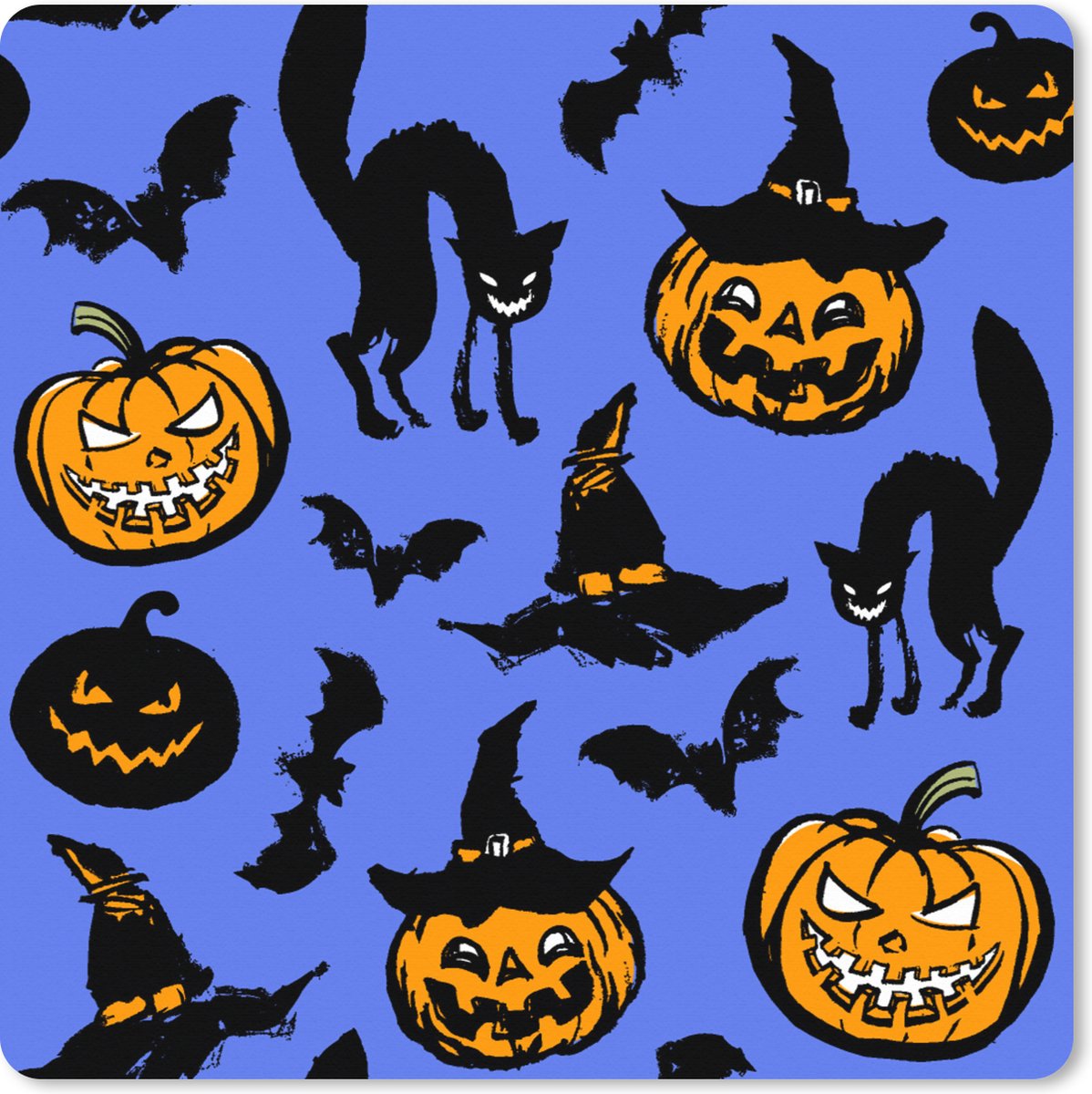 Muismat XXL 80x80 cm - Bureau onderlegger - Bureau mat Halloween - Kat - Heks - Bureaumat - Gaming mousepad xl - Bureaulegger groot - Computer deskmat
