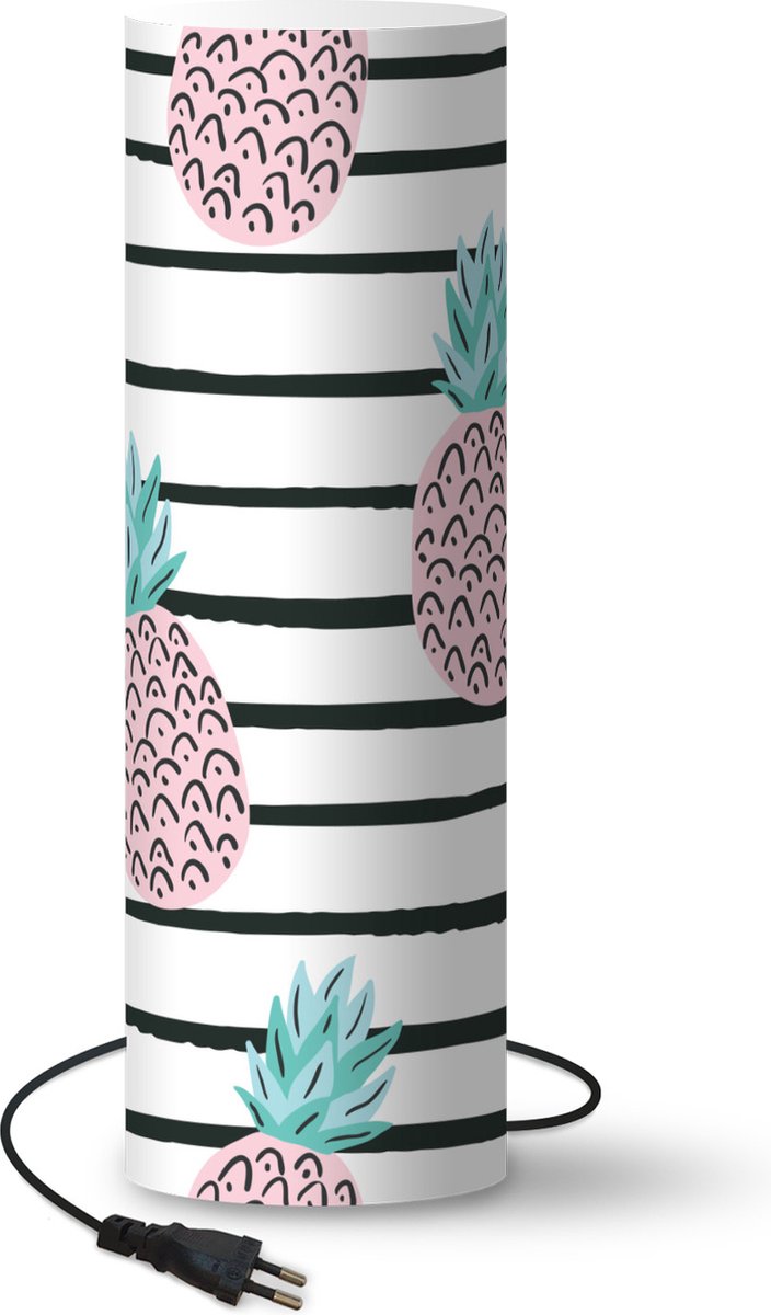 Lamp - Nachtlampje - Tafellamp slaapkamer - Zomer - Ananassen - Strepen - 60 cm hoog - Ø19.1 cm - Inclusief LED lamp