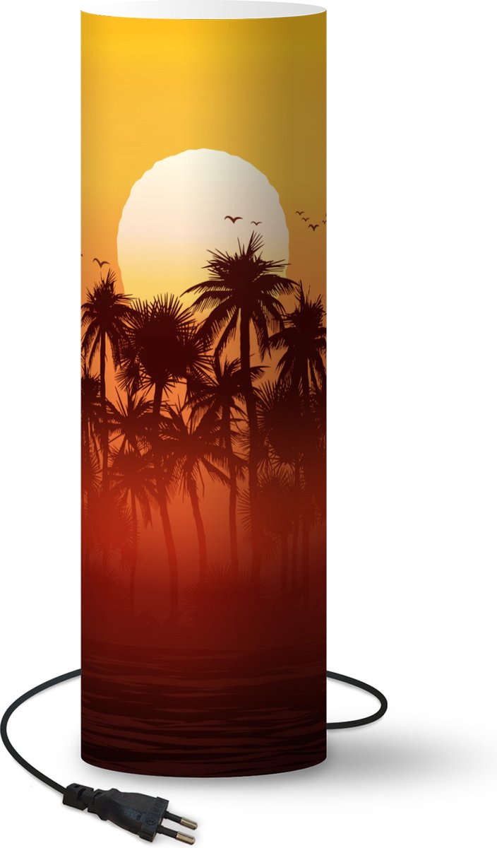 Lamp - Nachtlampje - Tafellamp slaapkamer - zon - Palmboom - Vogel - 60 cm hoog - Ø19.1 cm - Inclusief LED lamp