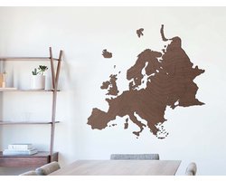 HOUTEN WANDDECORATIE / WOODEN WALL DECORATION - MUURDECORATIE / WALL ART - KAART VAN EUROPA / MAP OF EUROPE - 135 x 130cm - DONKER HOUT / DARK WOOD - WANDFIGUUR / LANDEN ECHT HOUT - REAL WOOD