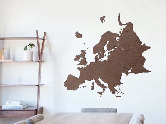 HOUTEN WANDDECORATIE / WOODEN WALL DECORATION - MUURDECORATIE / WALL ART - KAART VAN EUROPA / MAP OF EUROPE - 135 x 130cm - DONKER HOUT / DARK WOOD - WANDFIGUUR / LANDEN ECHT HOUT - REAL WOOD